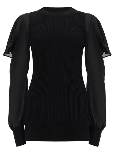 Sacai Shirt With Semi-transparent Sleeves In Black
