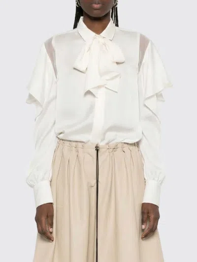 Sacai Satin Shirt With Ruffles In Neutral