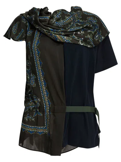 Sacai Paisley-print Panel Top In Blue
