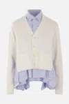 Sacai V-neck Layered Cardigan Patch Pockets In Off White+blue