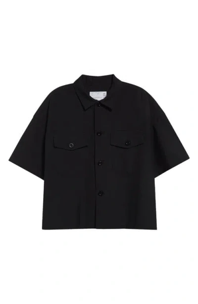 Sacai Short Sleeve Button-up Suiting Shirt In Black