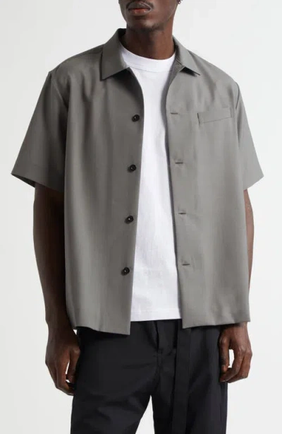 Sacai Short Sleeve Button-up Suiting Shirt In Taupe 550