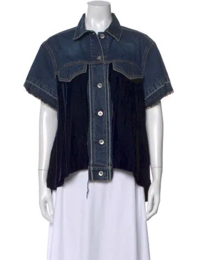Pre-owned Sacai Short Sleeve Button-up Top In Blue
