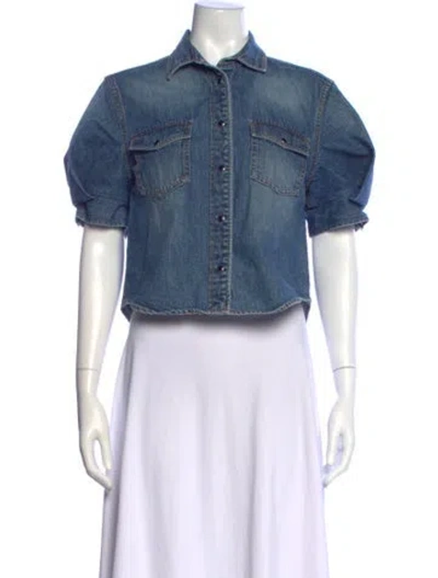 Pre-owned Sacai Short Sleeve Button-up Top In Blue