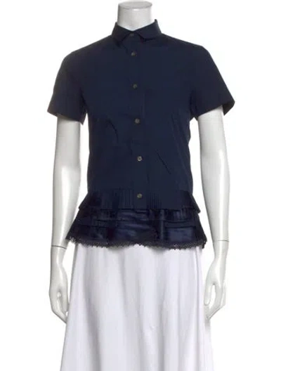 Pre-owned Sacai Short Sleeve Button-up Top In Blue