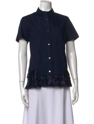 Pre-owned Sacai Short Sleeve Button-up Top In Blue