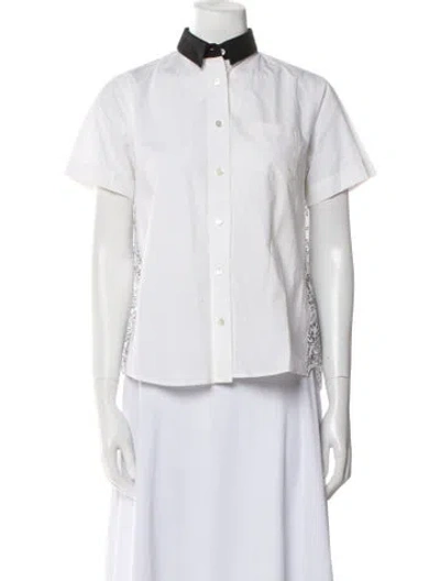 Pre-owned Sacai Short Sleeve Button-up Top In White