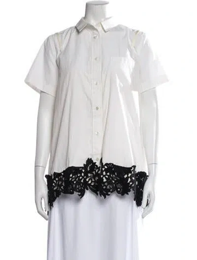 Pre-owned Sacai Short Sleeve Button-up Top In White