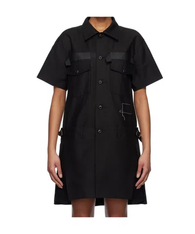 Sacai Short Sleeve Dress In Black