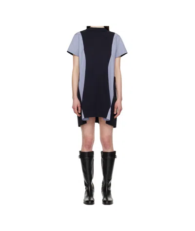 Sacai Black & Navy Poplin & Cotton Jersey Minidress In Multi