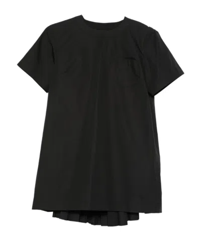 Sacai Short Sleeve Dress In Black