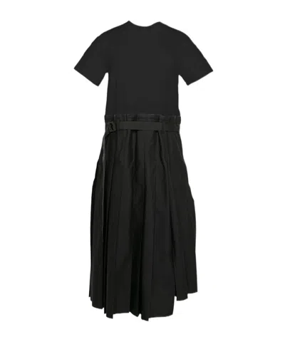 Sacai Short Sleeve Dress In Black
