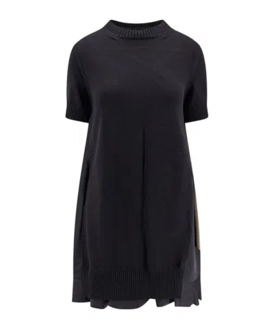 Sacai Short Sleeve Dress In Black