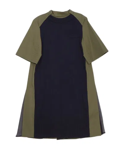 Sacai Short Sleeve Dress In Blue