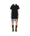 Sacai Black & Green Plaid Print Cotton Jersey Minidress In Green/brown