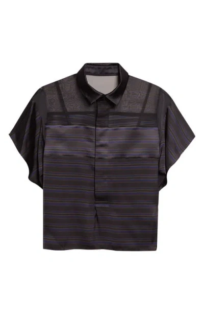 Sacai Short Sleeve Mixed Media Button-up Shirt In Black