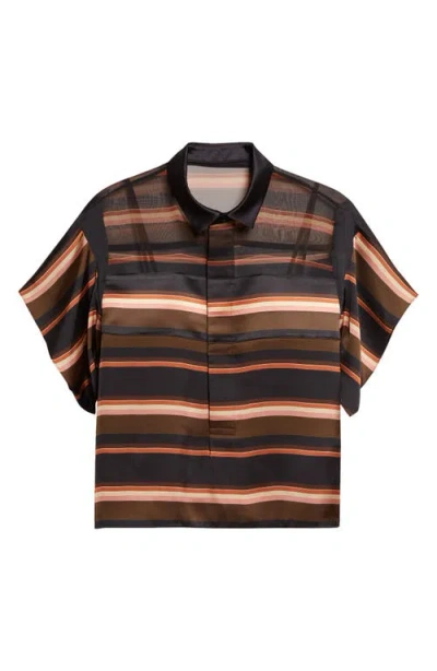 Sacai Short Sleeve Mixed Media Button-up Shirt In Multi