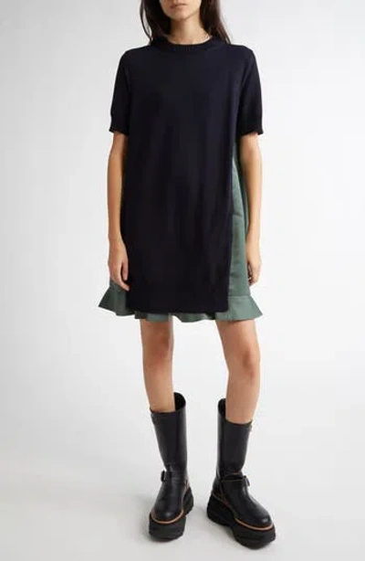 Sacai Short Sleeve Mixed Media Minidress