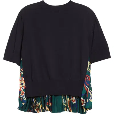 Sacai Short Sleeve Mixed Media Sweater In Black