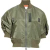 Sacai Zip-up Nylon Bomber Jacket In Khaki 501