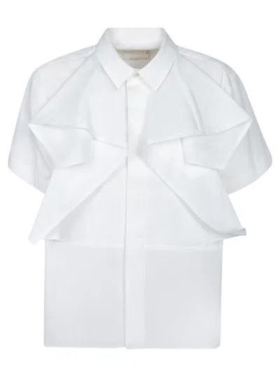 Sacai Short Sleeve Overlay Front Shirt With Classic Collar In White