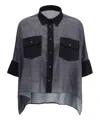 Sacai Satin And Denim Oversized Shirt In Black