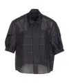 Sacai Glen-check Short-sleeved Shirt In Black