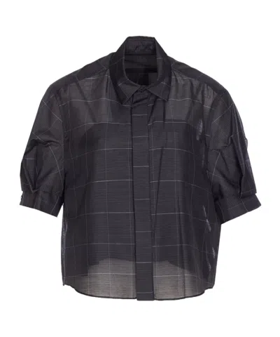 Sacai Glen-check Short-sleeved Shirt In Black