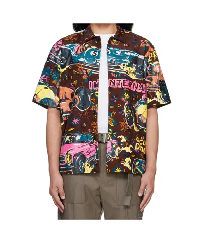 Sacai Short Sleeve Shirt In Bordeaux