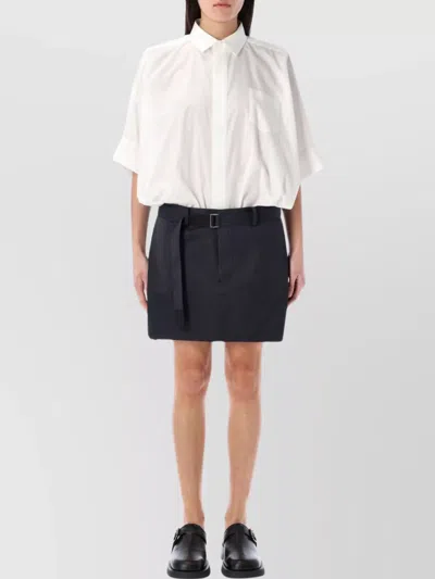 SACAI SHORT SLEEVE STRIPED DRESS BELTED