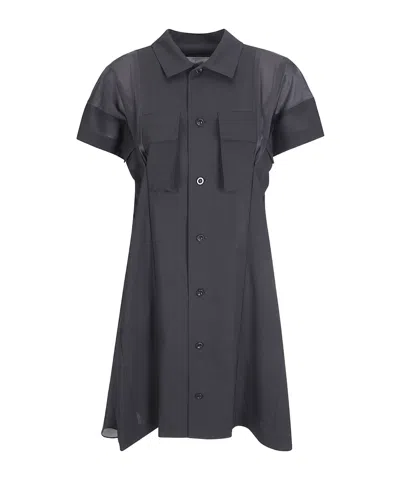 Sacai Short Sleeve Dress In Black
