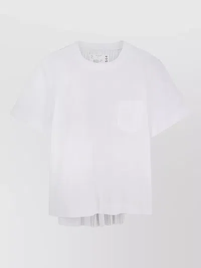 Sacai Short Sleeve Top Chest Pocket Pleated Back In White