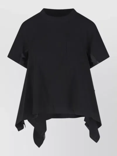 Sacai Short Sleeve Top Round Neck Pocket In Black