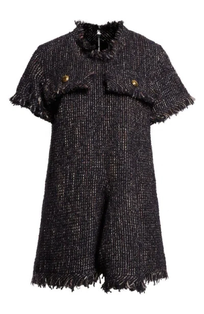 Sacai Short Sleeve Tweed Dress In Black