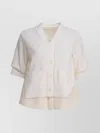 Sacai Short Sleeve V-neck Sweater With Ribbed Texture And Front Pockets In White