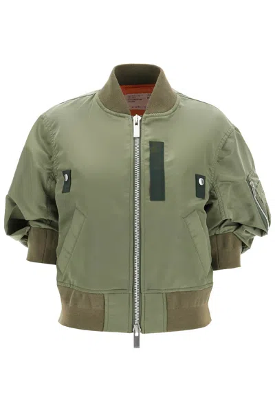 Sacai Short-sleeve Bomber Jacket In Green