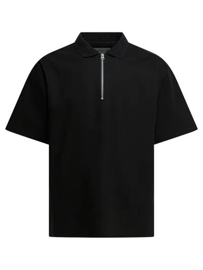 Sacai Short Sleeved Polo Shirt With Zipper In Black