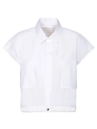 Sacai Short-sleeved Shirt In Lightweight Fabric In White
