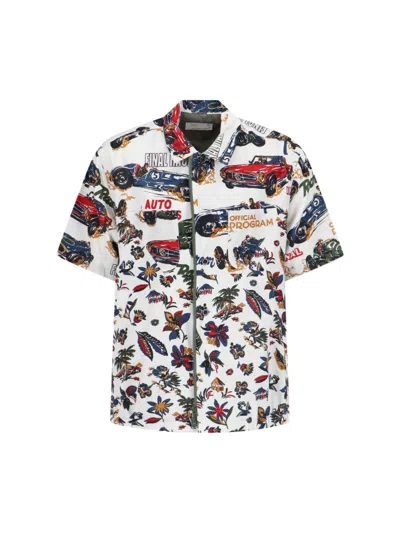 SACAI SHORT-SLEEVED SHIRT WITH CLASSIC COLLAR AND TROPICAL MOTIF