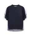 Sacai Striped Back High-low T-shirt In Black