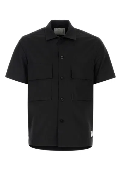 Sacai Short Sleeved Thomas Mason Poplin Shirt In Black