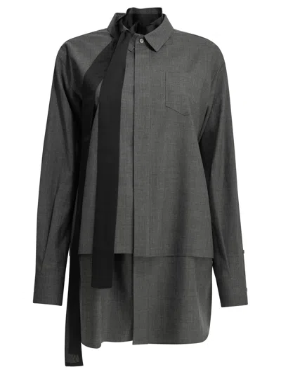 Sacai Wool Shirtdress Chest Pocket Tie Detail In Blue