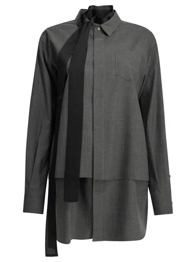 Sacai Wool Shirtdress Chest Pocket Tie Detail In Blue