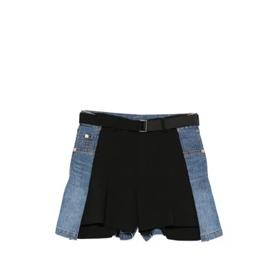 Sacai Denim-panel Shorts In Blue