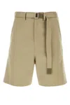 Sacai Detachable Belt Cotton Bermuda Shorts In Camel