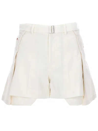 Sacai Shorts Con Dettagli In Denim In White