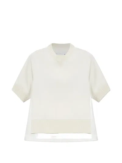 Sacai Cotton Weather X Cashmere Knit Sweater In White
