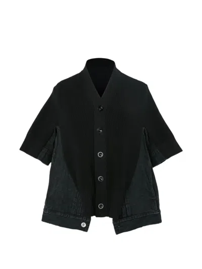 Sacai Short-sleeve Panelled-design Cardigan In Black
