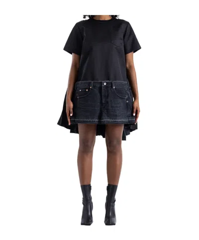 Sacai Short-sleeved Dress In Black