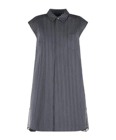 Sacai Striped Sheer-panelled Dress In Blue